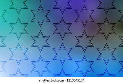Light Blue, Green vector pattern with christmas stars. Stars on blurred abstract background with gradient. Template for sell phone backgrounds.
