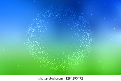 Light Blue, Green vector pattern with night sky stars. Shining illustration with sky stars on abstract template. Best design for your ad, poster, banner.