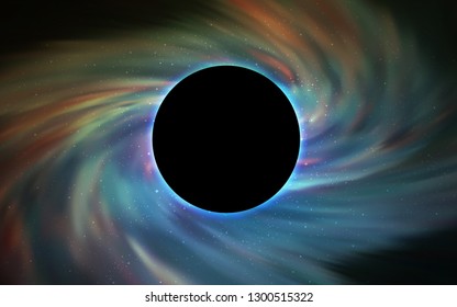 Light Blue, Green vector pattern with a black hole, stars. Decorative design in space style with a black hole. Template for Black Friday sales.