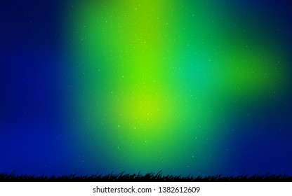 Light Blue, Green vector pattern with night sky stars. Space stars on blurred abstract background with gradient. Best design for your ad, poster, banner.