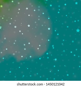 Light Blue, Green vector pattern with abstract stars. Shining colorful illustration with small and big stars. Best design for your ad, poster, banner.