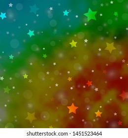 Light Blue, Green vector pattern with circles, stars. Colorful illustration with gradient dots, stars. Pattern for design of fabric, wallpapers.