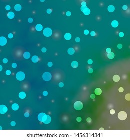 Light Blue, Green vector pattern with circles, stars. Colorful disks, stars on simple gradient background. Pattern for websites.
