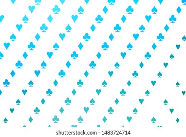 Light Blue, Green vector pattern with symbol of cards. Colored illustration with hearts, spades, clubs, diamonds. Smart design for your business advert of casinos.