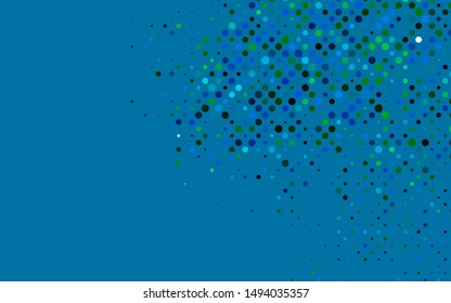Light Blue, Green vector pattern with spheres. Glitter abstract illustration with blurred drops of rain. Pattern for ads, booklets.