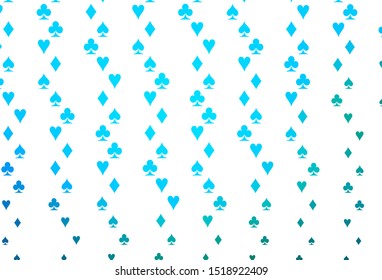 Light Blue, Green vector pattern with symbol of cards. Illustration with set of hearts, spades, clubs, diamonds. Template for business cards of casinos.
