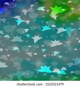 Light Blue, Green vector pattern with circles, stars. Colorful disks, stars on simple gradient background. Design for wallpaper, fabric makers.