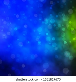Light Blue, Green vector pattern with spheres. Glitter abstract illustration with colorful drops. Design for your commercials.