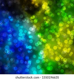 Light Blue, Green vector pattern with spheres. Glitter abstract illustration with colorful drops. Pattern for booklets, leaflets.