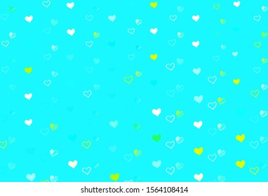 Light Blue, Green vector pattern with colorful hearts. Illustration with hearts in love concept for valentine's day. Pattern for carnival, festival romantic leaflets.