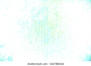 Light Blue, Green vector pattern with spheres. Glitter abstract illustration with blurred drops of rain. Pattern for futuristic ad, booklets.