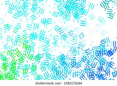 Light Blue, Green vector pattern with sharp lines, dots. Colorful shining illustration with lines on abstract template. Smart design for your business advert.