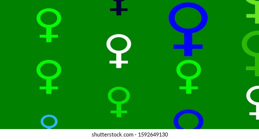 Light Blue, Green vector pattern with feminism elements. Colorful illustration with gradient feminism shapes. Background for ui designers.