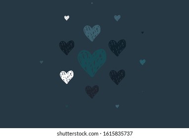Light Blue, Green vector pattern with colorful hearts. Illustration with shapes of gradient hearts on blur backdrop. Template for Valentine's greeting postcards.