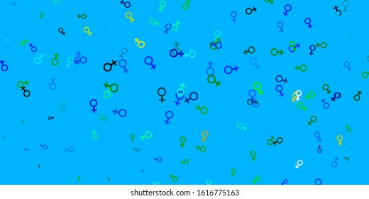 Light Blue, Green vector pattern with feminism elements. Abstract illustration with a depiction of women's power. Simple design for your web site.