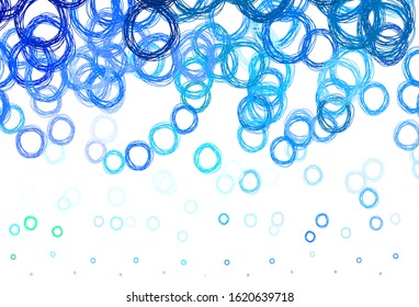 Light Blue, Green vector pattern with spheres. Glitter abstract illustration with blurred drops of rain. Pattern for ads, leaflets.