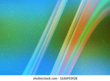Light Blue, Green vector pattern with night sky stars. Shining colored illustration with bright astronomical stars. Pattern for futuristic ad, booklets.