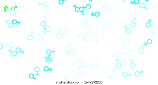 Light Blue, Green vector pattern with feminism elements. Simple design in abstract style with women’s rights activism. Background for International Women’s Day.