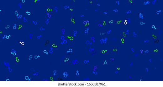 Light Blue, Green vector pattern with feminism elements. Colorful feminism symbols with a gradient in modern style. Best design to show the power of women.