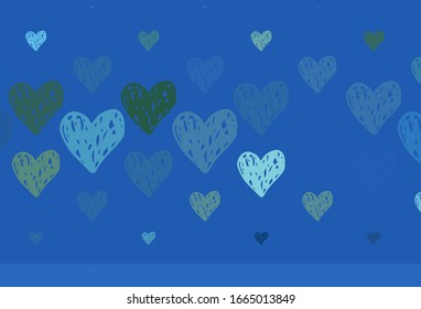 Light Blue, Green vector pattern with colorful hearts. Beautiful celebration style hearts on abstract illustration. Design for celebrating of Valentine Day.