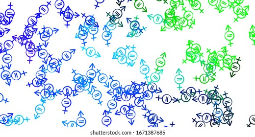 Light Blue, Green vector pattern with feminism elements. Colorful feminism symbols with a gradient in modern style. Elegant design for wallpapers.
