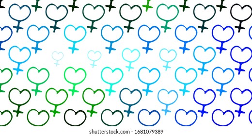 Light Blue, Green vector pattern with feminism elements. Colorful illustration with gradient feminism shapes. Best design to show the power of women.