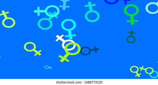 Light Blue, Green vector pattern with feminism elements. Abstract illustration with a depiction of women's power. Best design for your business.