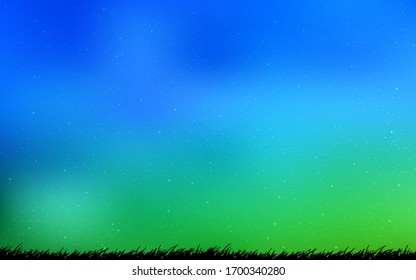 Light Blue, Green vector pattern with night sky stars. Blurred decorative design in simple style with galaxy stars. Best design for your ad, poster, banner.