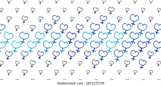 Azul claro, patrón vectorial verde con elementos feministas. Símbolos feministas coloridos con un gradiente en estilo moderno. Diseño elegante para tapices.