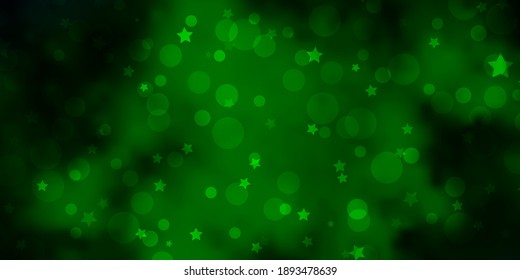 Light Blue, Green vector pattern with circles, stars. Illustration with set of colorful abstract spheres, stars. Texture for window blinds, curtains.