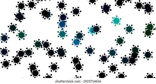 Light blue, green vector pattern with coronavirus elements. Colorful  gradient illness symbols in simple abstract style. Best design for quarantine events.