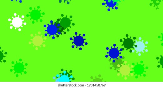 Light blue, green vector pattern with coronavirus elements. Colorful  gradient illness symbols in simple abstract style. Simple drawing against danger fever.
