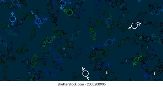 Light Blue, Green vector pattern with feminism elements. Colorful feminism symbols with a gradient in modern style. Elegant design for wallpapers.