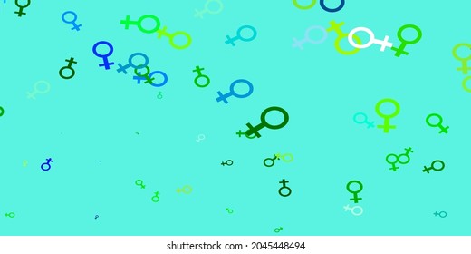 Light Blue, Green vector pattern with feminism elements. Abstract illustration with a depiction of women's power. New design for your web apps.