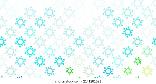 Light Blue, Green vector pattern with coronavirus elements. Colorful  gradient illness symbols in simple abstract style. Wallpaper for health protection.