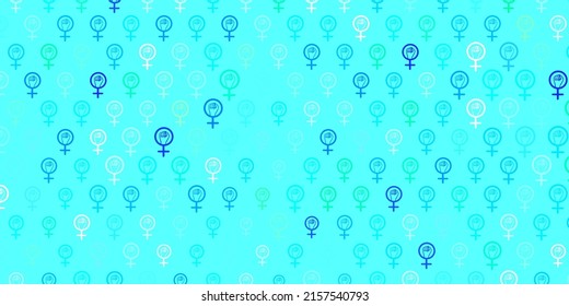 Light Blue, Green vector pattern with feminism elements. Abstract illustration with a depiction of women power. Background for International Women Day.