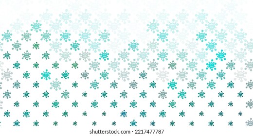 Azul claro, patrón vectorial verde con elementos coronavirus. Ilustración inteligente con signos cómodos en estilo decorativo. Diseño simple contra la información epidémica.