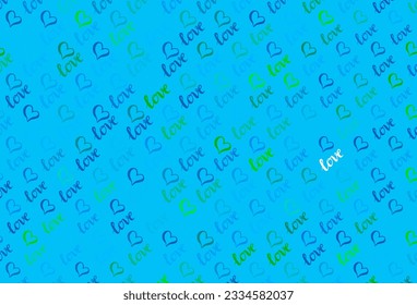 Light Blue, Green vector pattern with colorful hearts. Decorative design with hearts in simple style . Pattern for marriage gifts, congratulations.