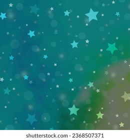 Light Blue, Green vector pattern with circles, stars. Abstract design in gradient style with bubbles, stars. Design for textile, fabric, wallpapers.