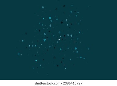 Light Blue, Green vector pattern with symbol of cards. Glitter abstract sketch with isolated symbols of playing cards. Pattern for ads of parties, events in Vegas.
