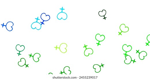 Light Blue, Green vector pattern with feminism elements. Simple design in abstract style with women’s rights activism. Background for International Women’s Day.