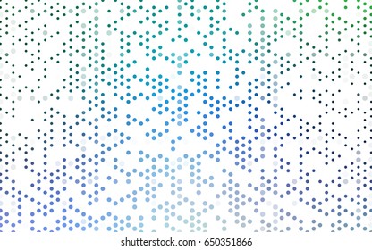 Light Blue, Green vector pattern with colored spheres. Geometric sample of repeating circles on white background in halftone style.