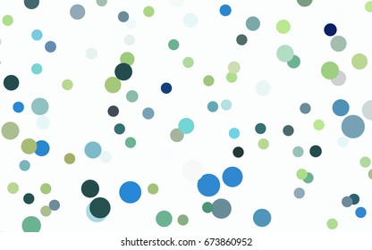 Light Blue, Green vector pattern with colored spheres. Geometric sample of repeating circles on white background in halftone style.