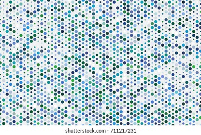 Light Blue, Green vector pattern with colored spheres. Geometric sample of repeating circles on white background in halftone style.