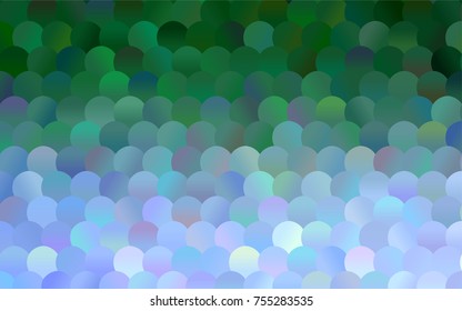 Light Blue, Green vector pattern with colored spheres. Geometric sample of repeating circles on white background in halftone style.
