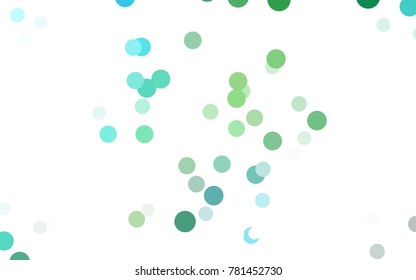 Light Blue, Green vector pattern with colored spheres. Geometric sample of repeating circles on white background in halftone style.