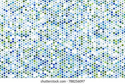 Light Blue, Green vector pattern with colored spheres. Geometric sample of repeating circles on white background in halftone style.