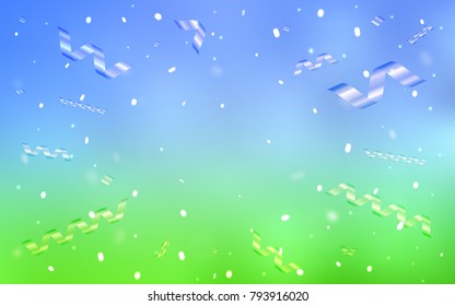 Light Blue, Green vector pattern with christmas ribbons. Glitter abstract illustration with colorful confetti, ribbons. The template can be used as a background for postcards.