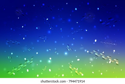 Light Blue, Green vector pattern with christmas ribbons. Blurred decorative design in anniversary style with confetti. The pattern can be used for carnival, festival leaflets.