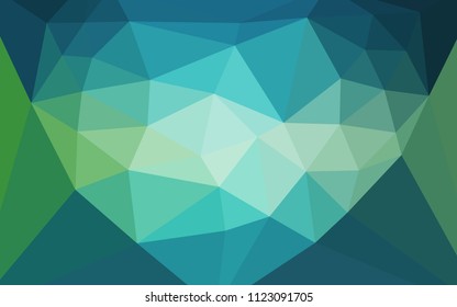 Light Blue, Green vector polygon abstract backdrop with a heart in a centre. Elegant polygonal illustration with gradient. Best triangular design for your business.
